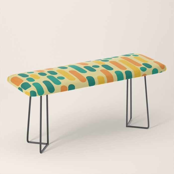 Morningside Heights Mid Century Modern Pattern in Jade Green, Orange, and Light Yellow Bench Gallery Image 1