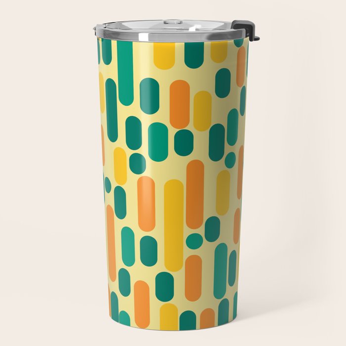 Morningside Heights Mid Century Modern Pattern in Jade Green, Orange, and Light Yellow Travel Mug Gallery Image 2