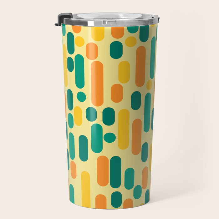 Morningside Heights Mid Century Modern Pattern in Jade Green, Orange, and Light Yellow Travel Mug Gallery Image 3