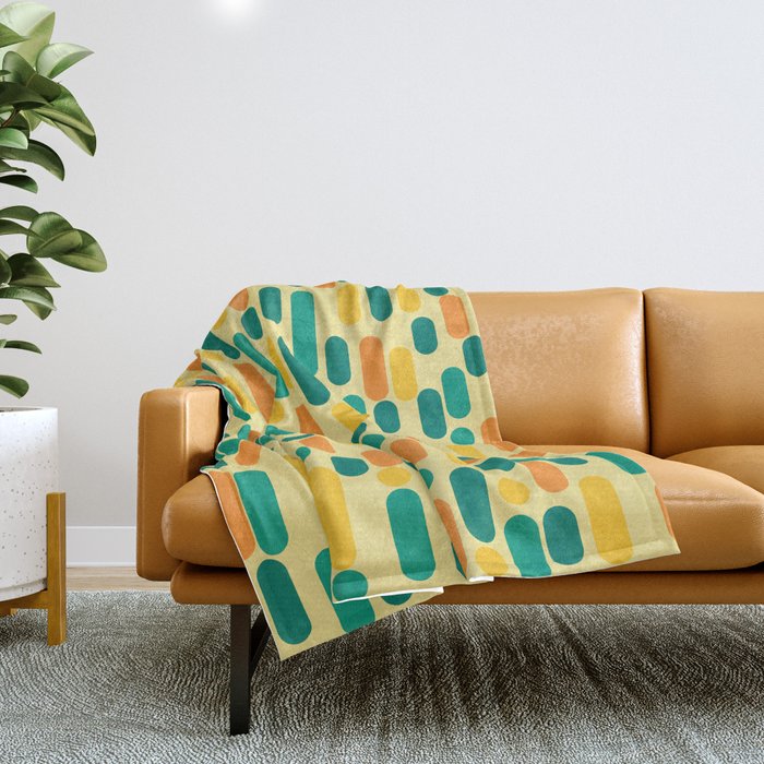 Morningside Heights Mid Century Modern Pattern in Jade Green, Orange, and Light Yellow Throw Blanket Gallery Image 1