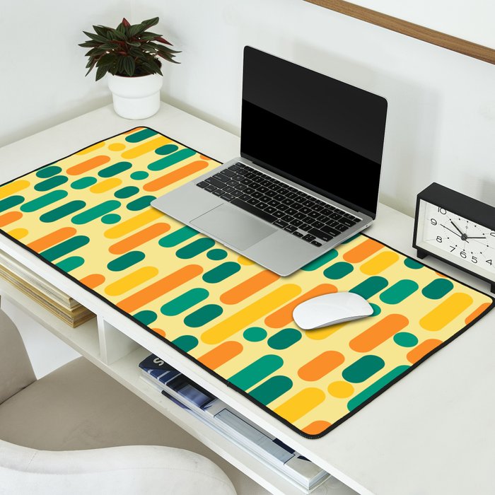 Morningside Heights Mid Century Modern Pattern in Jade Green, Orange, and Light Yellow Desk Mat Gallery Image 2