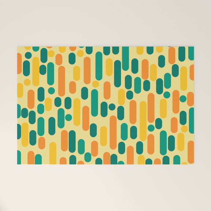 Morningside Heights Mid Century Modern Pattern in Jade Green, Orange, and Light Yellow Welcome Mat Gallery Image 1