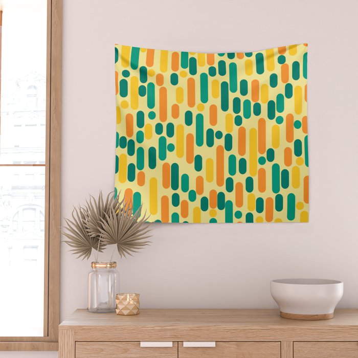 Morningside Heights Mid Century Modern Pattern in Jade Green, Orange, and Light Yellow Wall Tapestry Gallery Image 2