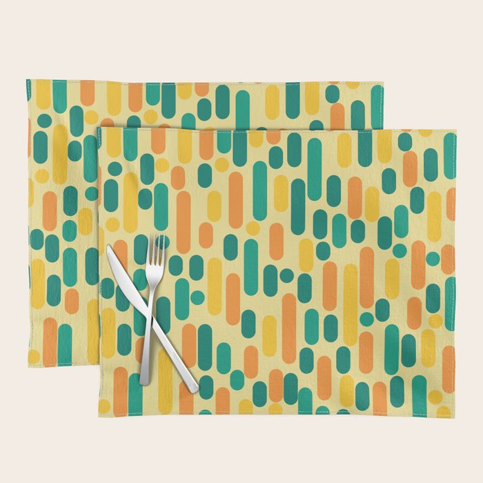 Morningside Heights Mid Century Modern Pattern in Jade Green, Orange, and Light Yellow Placemat Gallery Image 1