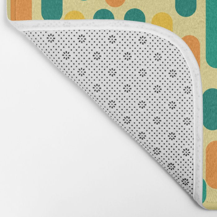 Morningside Heights Mid Century Modern Pattern in Jade Green, Orange, and Light Yellow Bath Mat Gallery Image 2