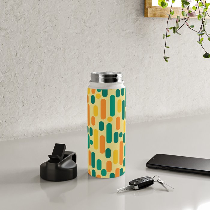 Morningside Heights Mid Century Modern Pattern in Jade Green, Orange, and Light Yellow Water Bottle Gallery Image 4