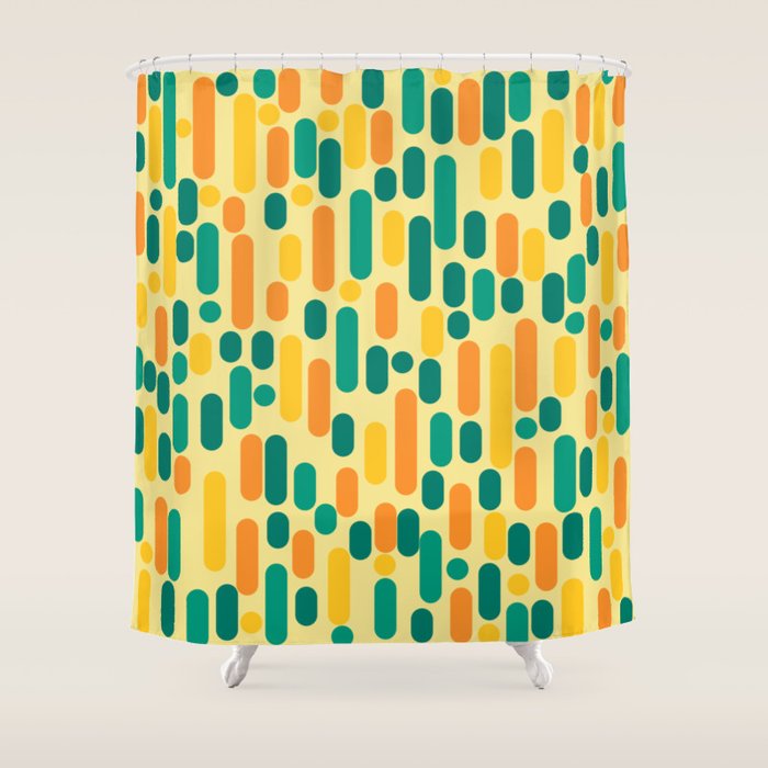 Morningside Heights Mid Century Modern Pattern in Jade Green, Orange, and Light Yellow Shower Curtain Gallery Image 1