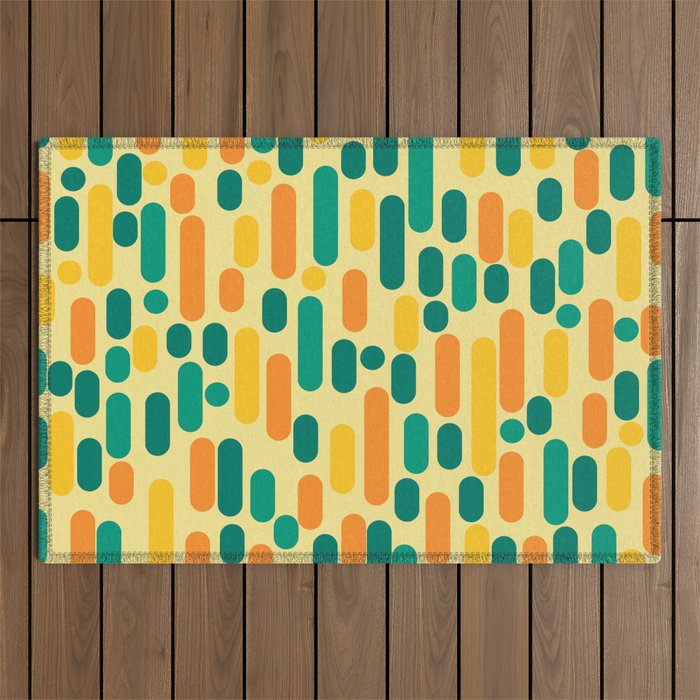 Morningside Heights Mid Century Modern Pattern in Jade Green, Orange, and Light Yellow Outdoor Rug Gallery Image 1