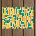 Morningside Heights Mid Century Modern Pattern in Jade Green, Orange, and Light Yellow Outdoor Rug Gallery Image 1
