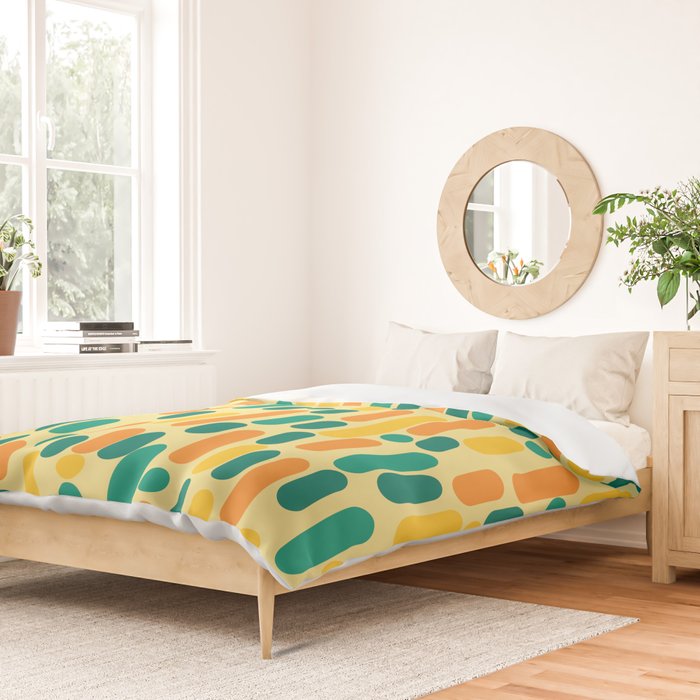 Morningside Heights Mid Century Modern Pattern in Jade Green, Orange, and Light Yellow Duvet Cover Gallery Image 2