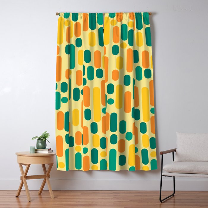 Morningside Heights Mid Century Modern Pattern in Jade Green, Orange, and Light Yellow Window Curtain Gallery Image 1