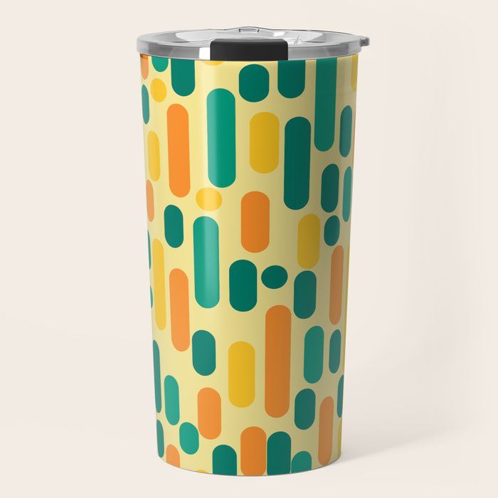 Morningside Heights Mid Century Modern Pattern in Jade Green, Orange, and Light Yellow Travel Mug Gallery Image 1