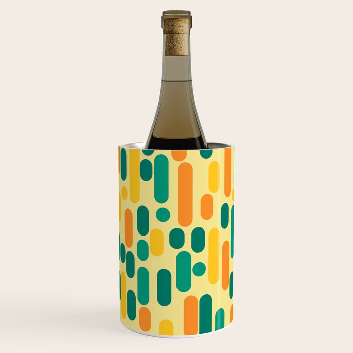 Morningside Heights Mid Century Modern Pattern in Jade Green, Orange, and Light Yellow Wine Chiller Gallery Image 2