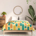 Morningside Heights Mid Century Modern Pattern in Jade Green, Orange, and Light Yellow Comforter Gallery Image 3