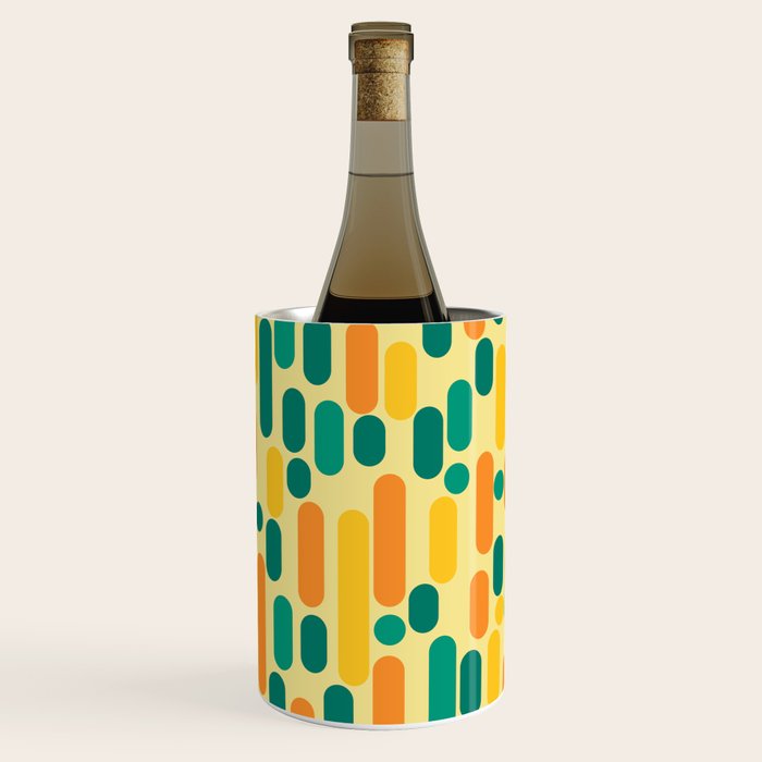 Morningside Heights Mid Century Modern Pattern in Jade Green, Orange, and Light Yellow Wine Chiller Gallery Image 3