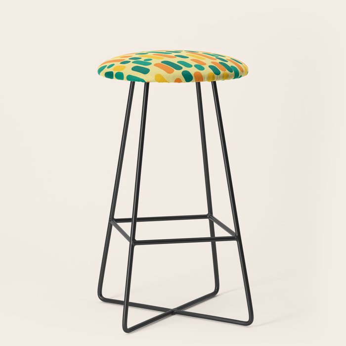 Morningside Heights Mid Century Modern Pattern in Jade Green, Orange, and Light Yellow Stool Gallery Image 1