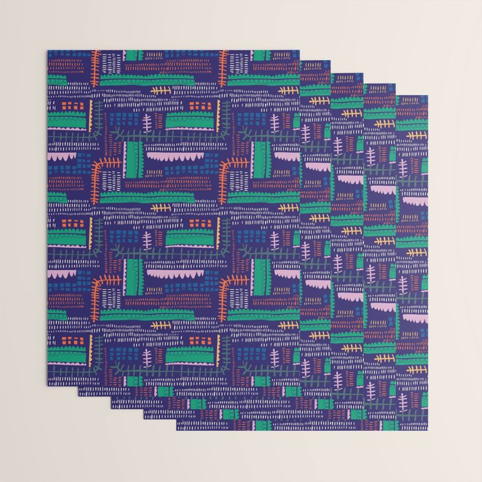 Block print geometrics blue Wrapping Paper Gallery Image 3