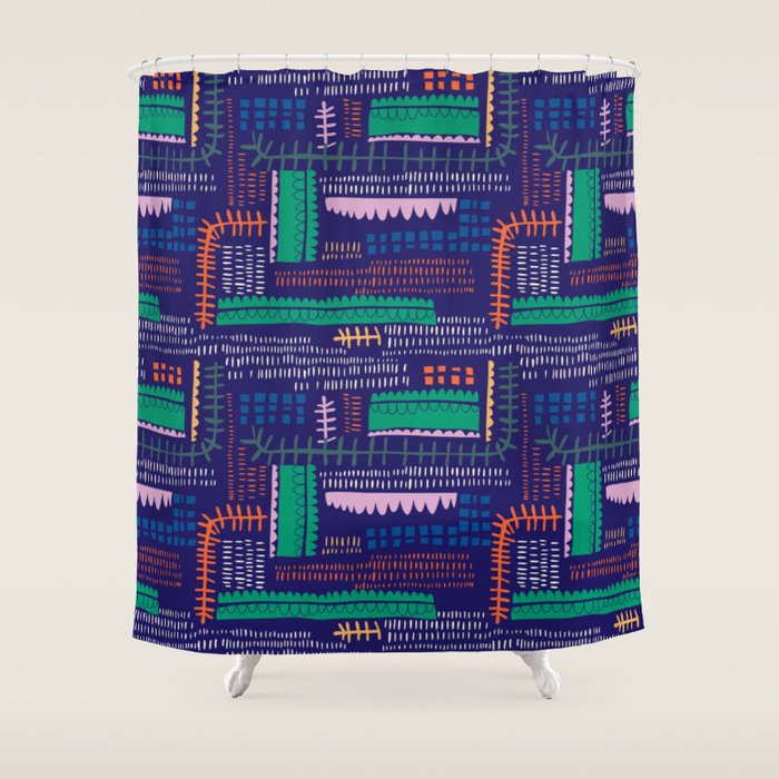 Block print geometrics blue Shower Curtain Gallery Image 1