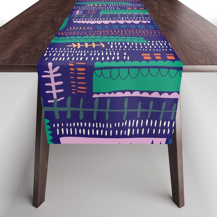 Block print geometrics blue Table Runner Gallery Image 1