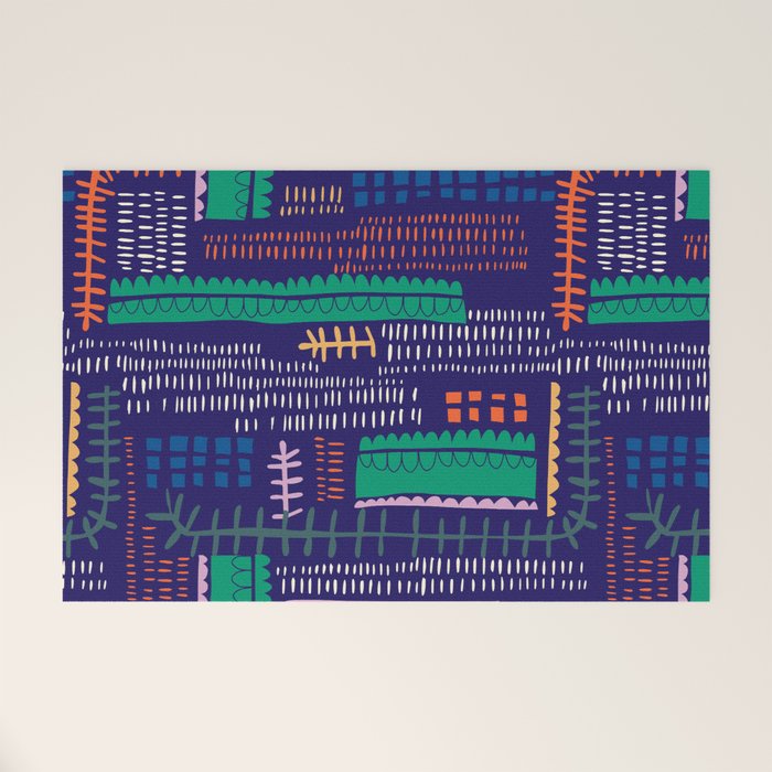 Block print geometrics blue Welcome Mat Gallery Image 1