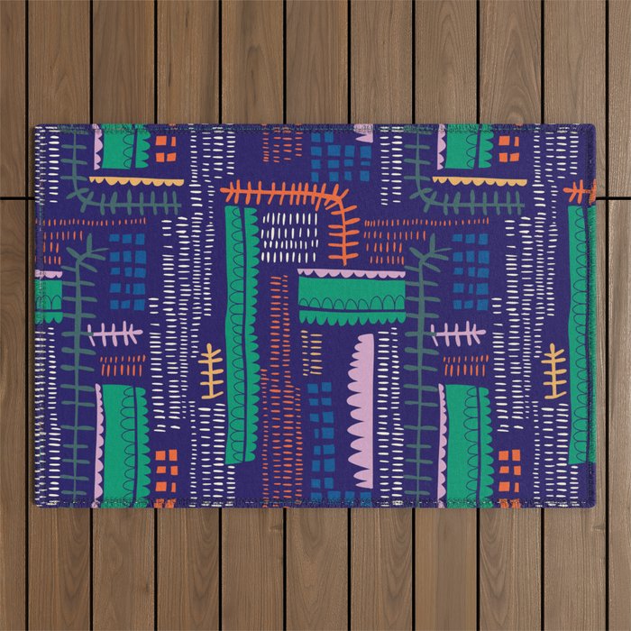 Block print geometrics blue Outdoor Rug Gallery Image 1