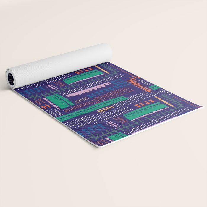 Block print geometrics blue Yoga Mat Gallery Image 2