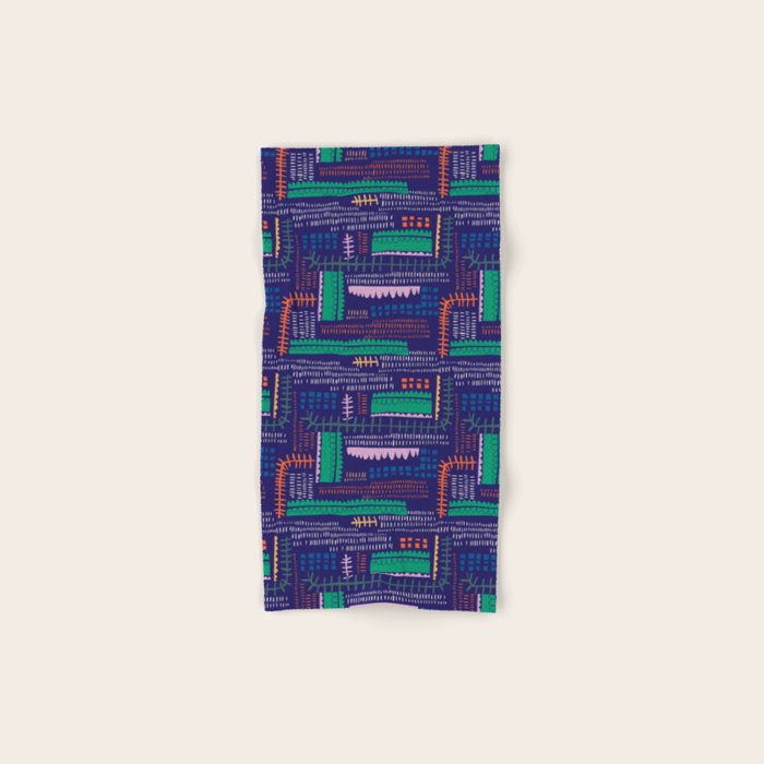 Block print geometrics blue Bath Towel Gallery Image 1
