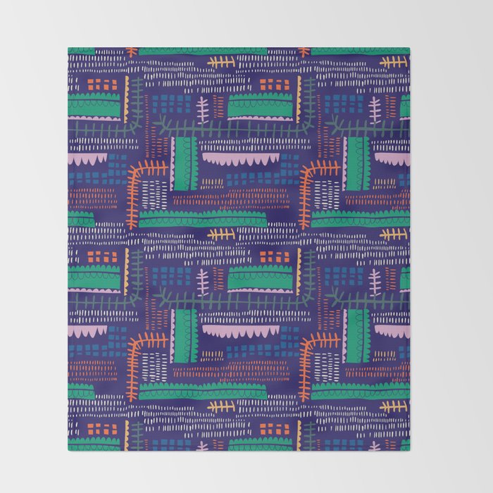 Block print geometrics blue Throw Blanket Gallery Image 2