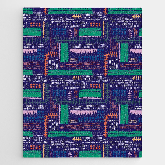 Block print geometrics blue Jigsaw Puzzle Gallery Image 1