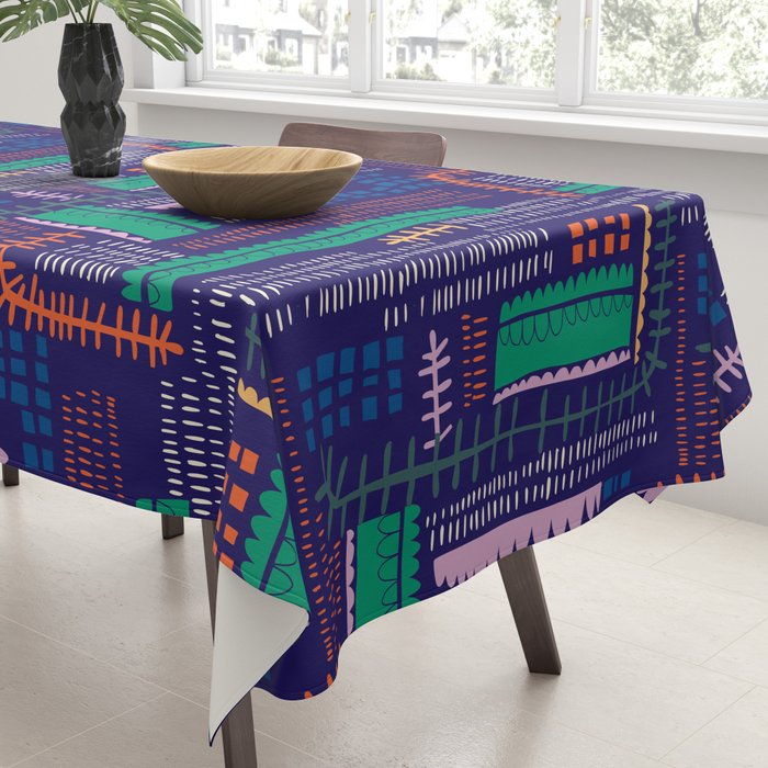 Block print geometrics blue Tablecloth Gallery Image 3