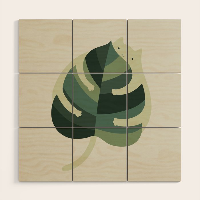 Monstera Cat Hug Wood Wall Art Gallery Image 1
