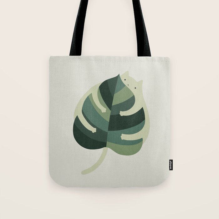 Monstera Cat Hug Tote Bag Gallery Image 1
