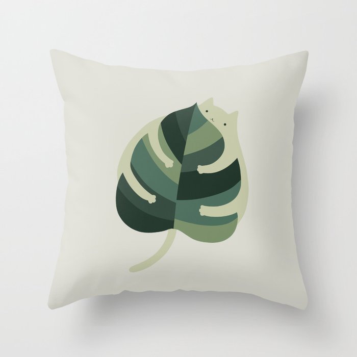 Monstera Cat Hug Throw Pillow Gallery Image 6