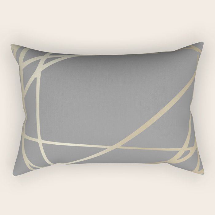 Gold and Gray Circles and Swirls Striped Abstract Pattern Rectangular Pillow Gallery Image 2