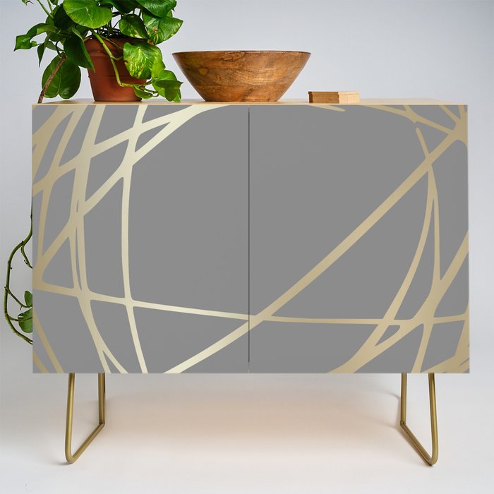Gold and Gray Circles and Swirls Striped Abstract Pattern Credenza Gallery Image 1