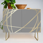 Gold and Gray Circles and Swirls Striped Abstract Pattern Credenza Gallery Image 1