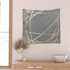 Gold and Gray Circles and Swirls Striped Abstract Pattern Wall Tapestry Gallery Image 2
