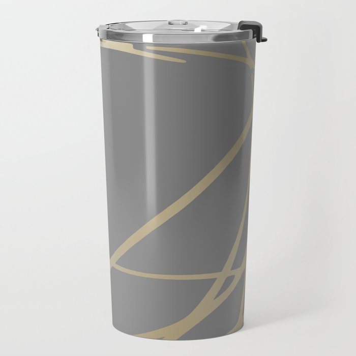 Gold and Gray Circles and Swirls Striped Abstract Pattern Travel Mug Gallery Image 2