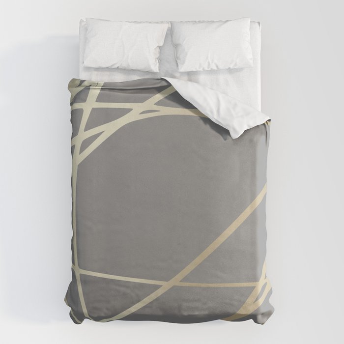Gold and Gray Circles and Swirls Striped Abstract Pattern Duvet Cover Gallery Image 6