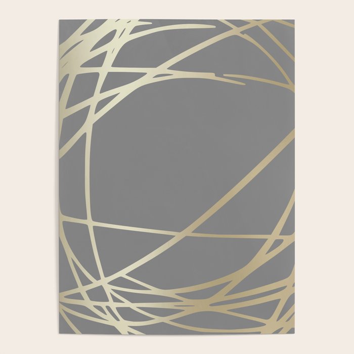 Gold and Gray Circles and Swirls Striped Abstract Pattern Poster Gallery Image 1