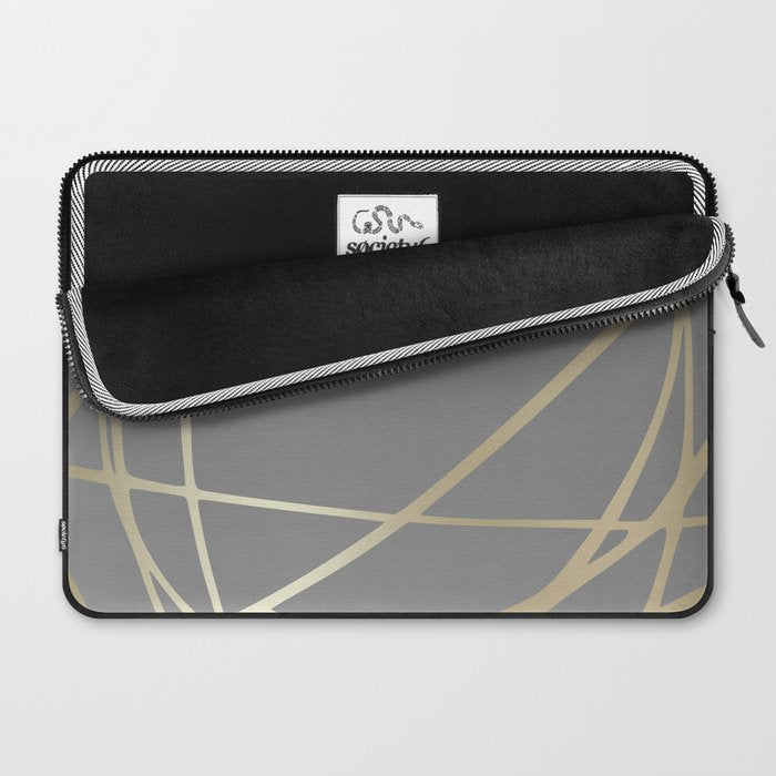 Gold and Gray Circles and Swirls Striped Abstract Pattern Laptop Sleeve Gallery Image 2