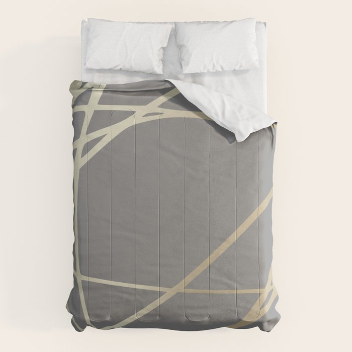 Gold and Gray Circles and Swirls Striped Abstract Pattern Comforter Gallery Image 1