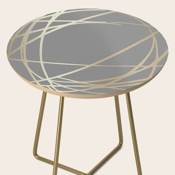 Gold and Gray Circles and Swirls Striped Abstract Pattern Side Table Gallery Image 2