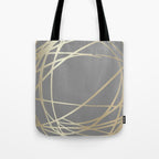 Gold and Gray Circles and Swirls Striped Abstract Pattern Tote Bag Gallery Image 1