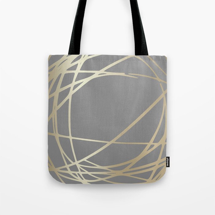 Gold and Gray Circles and Swirls Striped Abstract Pattern Tote Bag Gallery Image 1