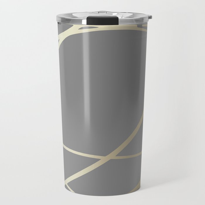 Gold and Gray Circles and Swirls Striped Abstract Pattern Travel Mug Gallery Image 1