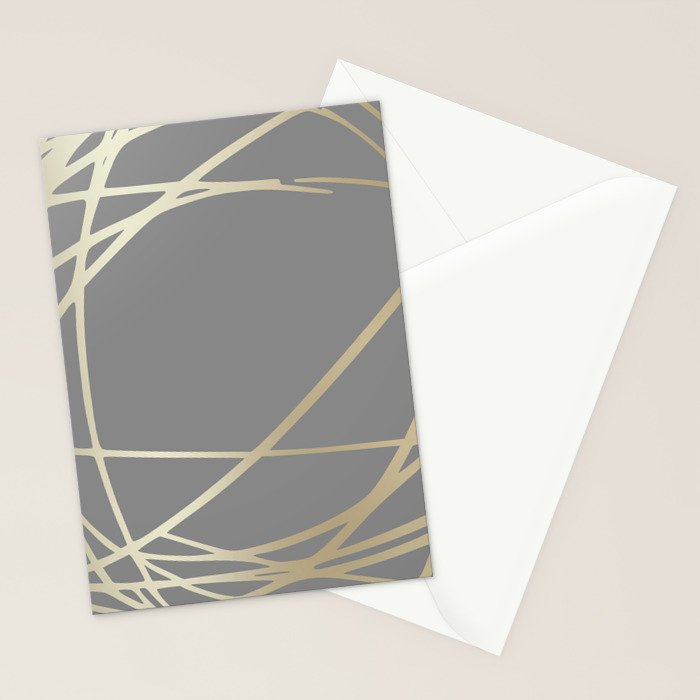 Gold and Gray Circles and Swirls Striped Abstract Pattern Stationery Card Gallery Image 2
