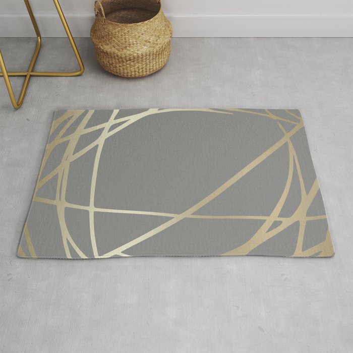 Gold and Gray Circles and Swirls Striped Abstract Pattern Rug Gallery Image 1
