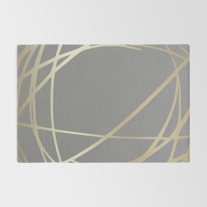 Gold and Gray Circles and Swirls Striped Abstract Pattern Rug Gallery Image 2