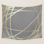 Gold and Gray Circles and Swirls Striped Abstract Pattern Wall Tapestry Gallery Image 4